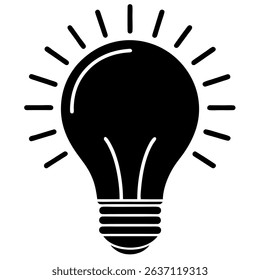 A simple black light bulb icon symbolizes creativity, innovation, and bright ideas. 