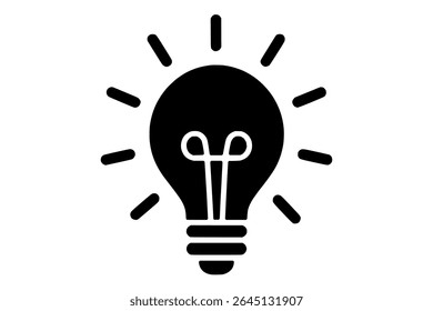 Simple black light bulb icon symbolizing innovation, ideas, creativity, and solutions. Perfect for business, education, technology, startup, and infographic designs. Vector on white.