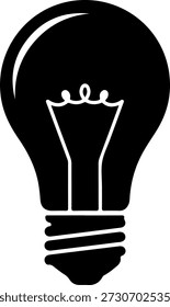 Uma silhueta simples de lâmpada preta em um fundo branco puro, representando uma ideia ou conceito básico em um estilo limpo e minimalista