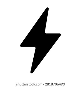 Simple black lightning bolt icon representing electricity, electrical power, voltage and energy. Ideal for power systems, charging, utilities, electronics, electrical engineering, energy infrastructure and technology designs.