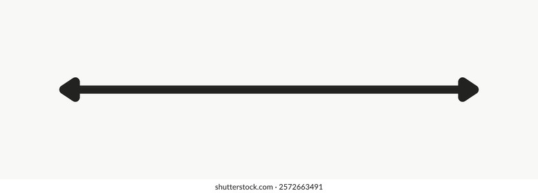 A simple black line with arrowheads on both ends, indicating direction. The line with arrowheads is centered on a plain white background. Minimalist design. Vector element isolated on white.