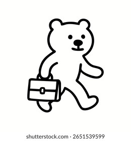 Simples linha preta arte de um urso carregando uma pasta