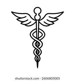 Simple Black Line Art Caduceus Symbol