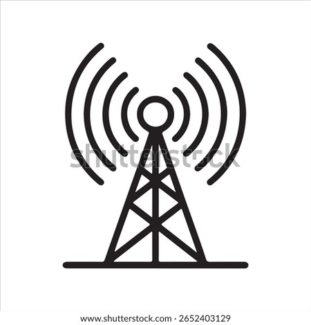 Simple black line art of a communication tower emitting radio waves, isolated on white.