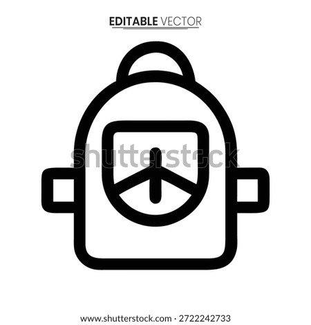 Simple black line art depicting a backpack adorned with a globally recognized peace sign icon.