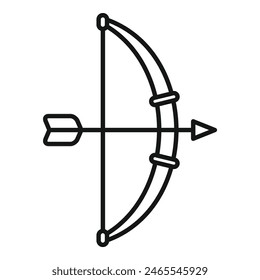 Dibujo simple de arte de línea negra de un arco de tiro con arco tradicional con una flecha golpeada y lista
