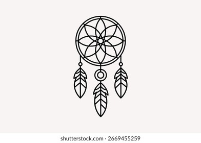 Diseño simple del Dreamcatcher del arte de la línea negra