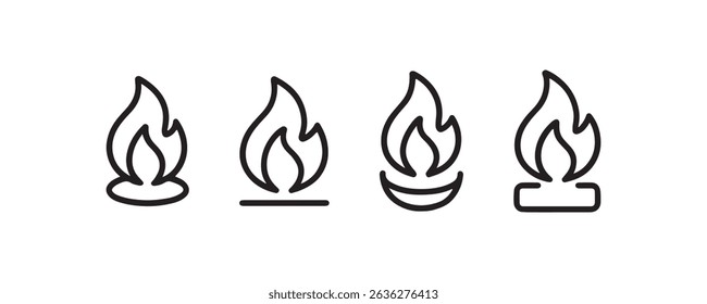Simple black line art of four flame variations on a white background.
