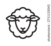 Simple Black Line Art Happy Sheep Head