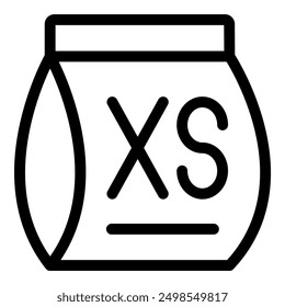 Icono de arte de línea negra simple que representa una etiqueta de ropa con la inscripción xs, que representa un tamaño Pequeño adicional