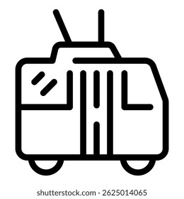 Simples ícone da arte de linha preta de um veículo de rádio-comunicação militar com antenas