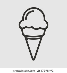 Simple black line art icon of an ice cream cone on a light gray background