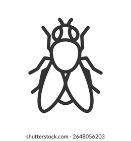 Simple black line art icon of a fly with wings spread on a white background