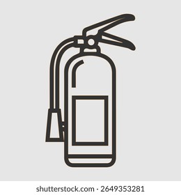 Simples ícone de arte de linha preta de um extintor de incêndio em um fundo cinza claro