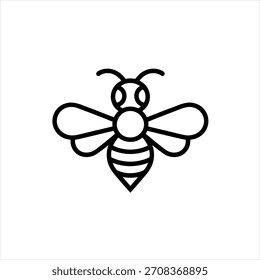 Icono de arte de línea negro simple de una abeja con alas y rayas sobre un fondo blanco