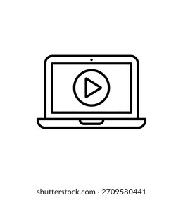 Icono de arte de línea negra simple de una computadora portátil que muestra un símbolo de Botón de reproducción para reproducción multimedia