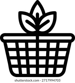 Icono de arte de línea negra simple de una planta que crece en una cesta. Perfecto para ilustrar conceptos relacionados con la naturaleza, el crecimiento, los productos ecológicos, la vida saludable y las prácticas sostenibles. Adecuado para Sitios web, App y presentaciones.