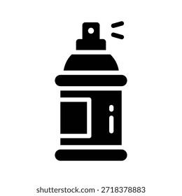 Simple, black line art icon of a spray paint can.