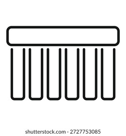 Ícone simples de arte de linha preta de persianas de janela penduradas em um quadro de janela
