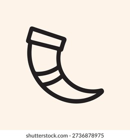A simple black line art icon of a Viking drinking horn. This minimalist vector illustration is isolated on a light, neutral background.