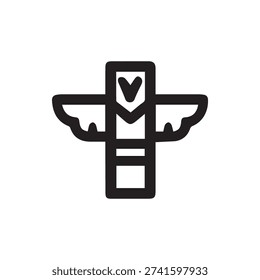 A simple black line art icon of a tribal totem pole with a winged figure at the top. This vector graphic represents Indigenous culture and spirituality.