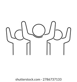 Simple black line art icon showing a group of happy fans celebrating during sports event
