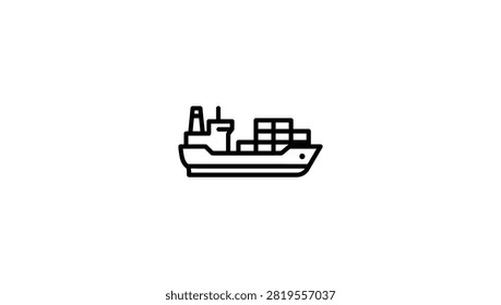 A simple black line art icon of a container ship representing maritime transport and global logistics