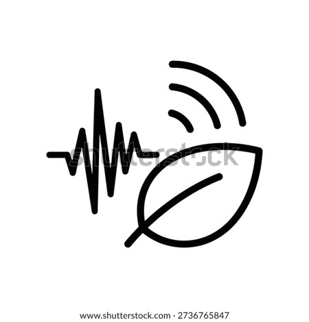 Simple black line art icon representing eco-friendly signal or heartbeat with a leaf