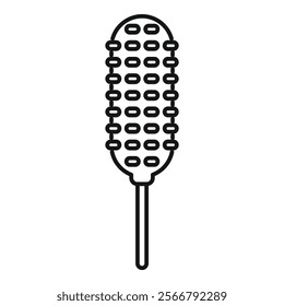 Simple black line art illustration of a corn dog on a stick, perfect for representing fast food and unhealthy eating