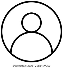 Simple black line art illustration of person profile, often used to denote a user profile, account, avatar or generic user icon.