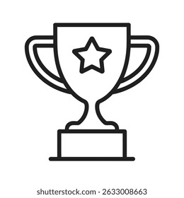 Ilustración de arte de línea negra simple de un premio de copa de trofeo con un símbolo de estrella