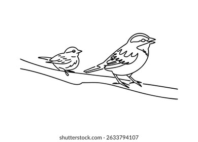 Simple black line art illustration of two birds perched on a branch together