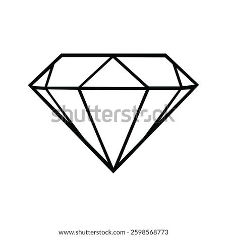 Simple Black Line Art Illustration of a Diamond Shape with Faceted Details, Presented in an Outlined Style on a White Background.


