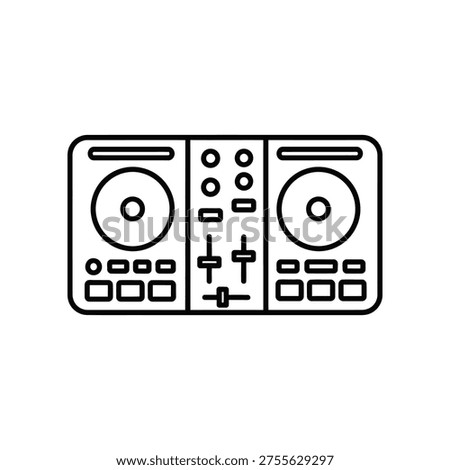 Simple black line art illustration of a DJ controller with turntables and mixer on white background. Stock photo © 