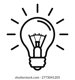 Simple black line art light bulb