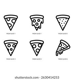 Simple Black Line Art Pizza Slice Icons