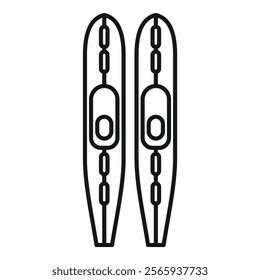 Simple black line art representing a pair of jumping skis, perfect for representing winter sports