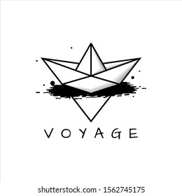 simple black line art ship or boat, vector for travel and transportation logo design template