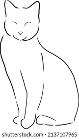 Simple black line art sitting cat. Vector art.