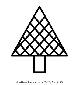 Simple black line art symbol of a tree featuring a triangular crown with crosshatch texture and a solid rectangular trunk isolated on white.