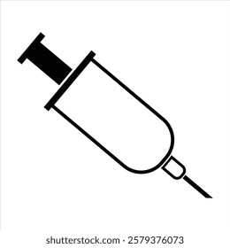 Simple black line art syringe Icon vector illustration