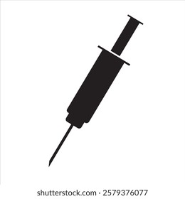 Simple black line art syringe Icon vector illustration