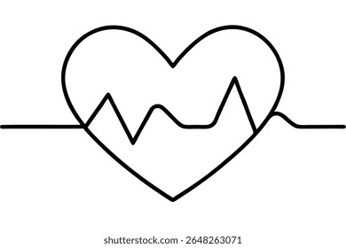 A simple black line art vector illustration of a heart with a heartbeat pulse line across the center against a white background. The style is minimal and clean.
