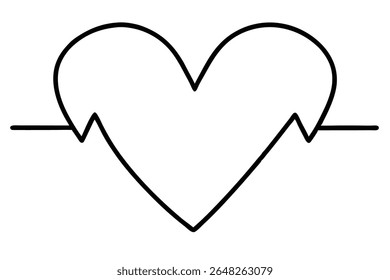 A simple black line art vector illustration of a heart with a heartbeat line at the bottom against a white background. The style is minimalist and clean.