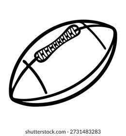 Vetor de arte de linha preta simples de um futebol americano com rendas proeminentes, isolado em um fundo branco.