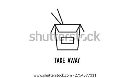Simple black line asian takeout box with chopsticks icon, chinese takeaway food container symbol isolated on white background, oriental cuisine delivery and restaurant take away concept for web, app and interface design.