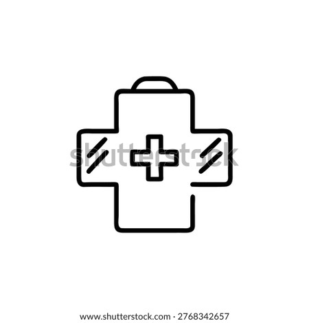 Simple black line cross shape representing medical facility clinic or emergency center design.