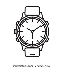 Dibujo de línea negra simple de un reloj de pulsera analógico