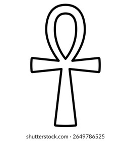 Simple black line drawing of Ankh symbol. Clipart image isolated on background.