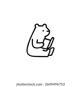 Simple black line drawing of a bear sitting and holding a book